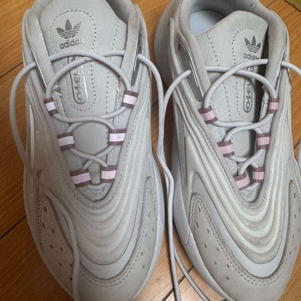 Adidas Light Gray Sneakers with Pink Highlights